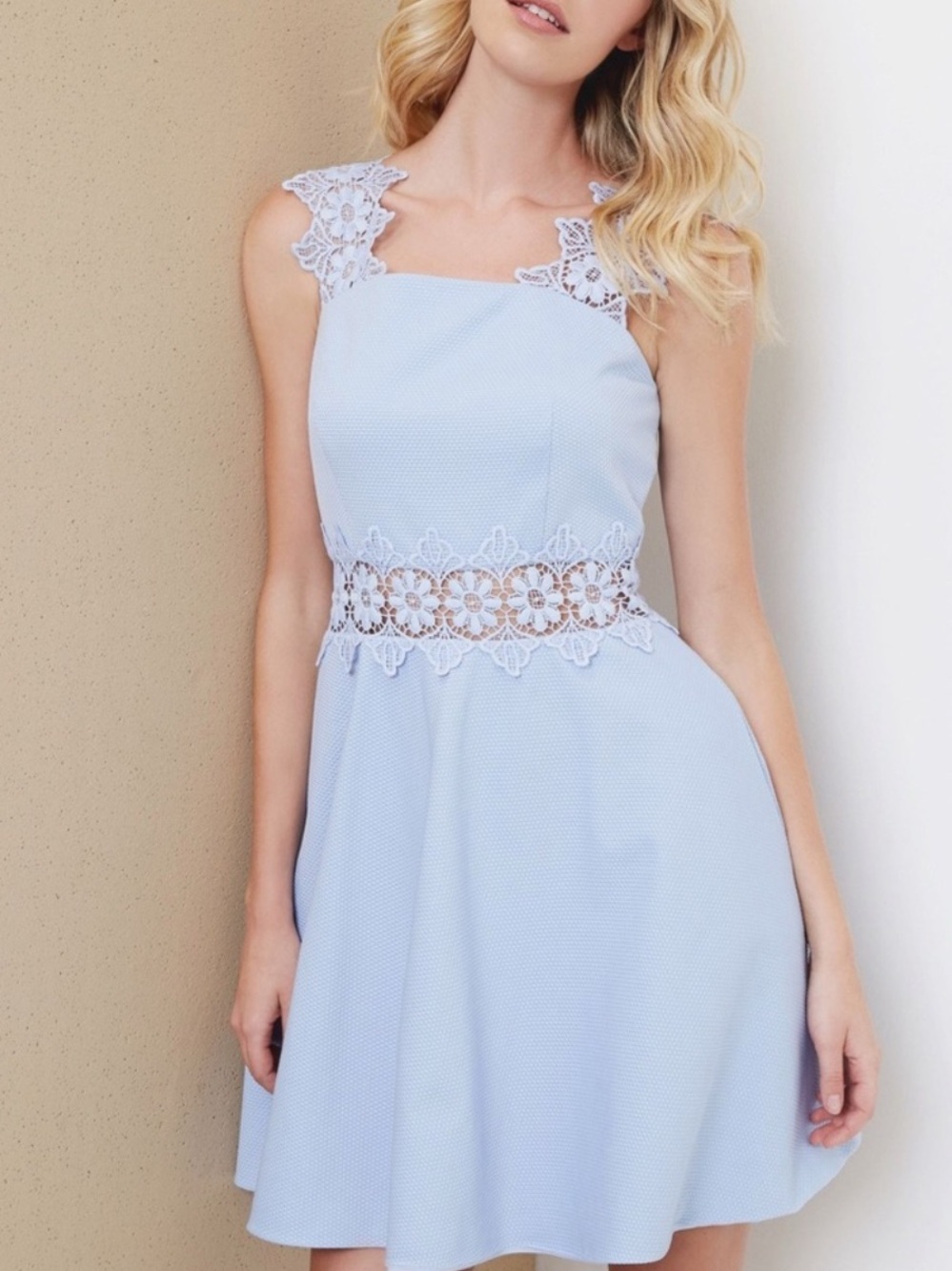 BNWT Ted Baker Powder Blue Lace-Trim Mini Dress